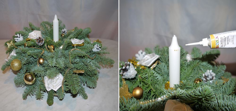 Праздничные композиции из веточек сосны, ели к Рождеству, Новому году