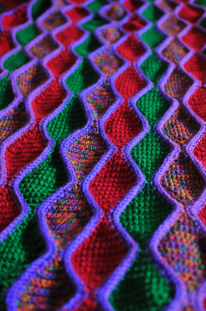 Knit pattern strip afghan