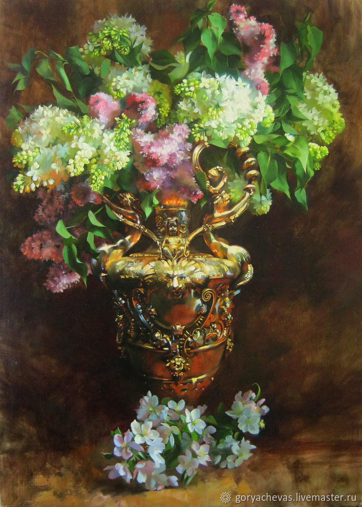 Рисуем картину «Сирень в золотой вазе» в технике многослойной масляной живописи, фото № 15