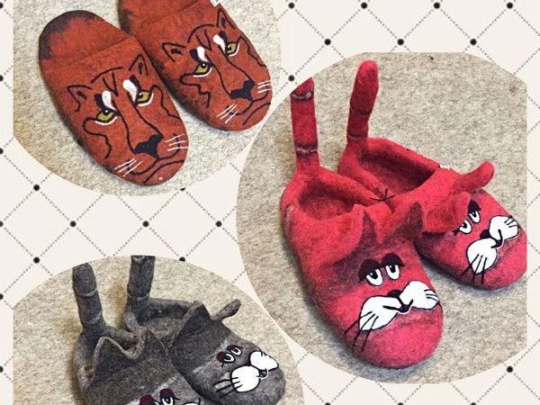 Тапочки коты | Ярмарка Мастеров - ручная работа, handmade