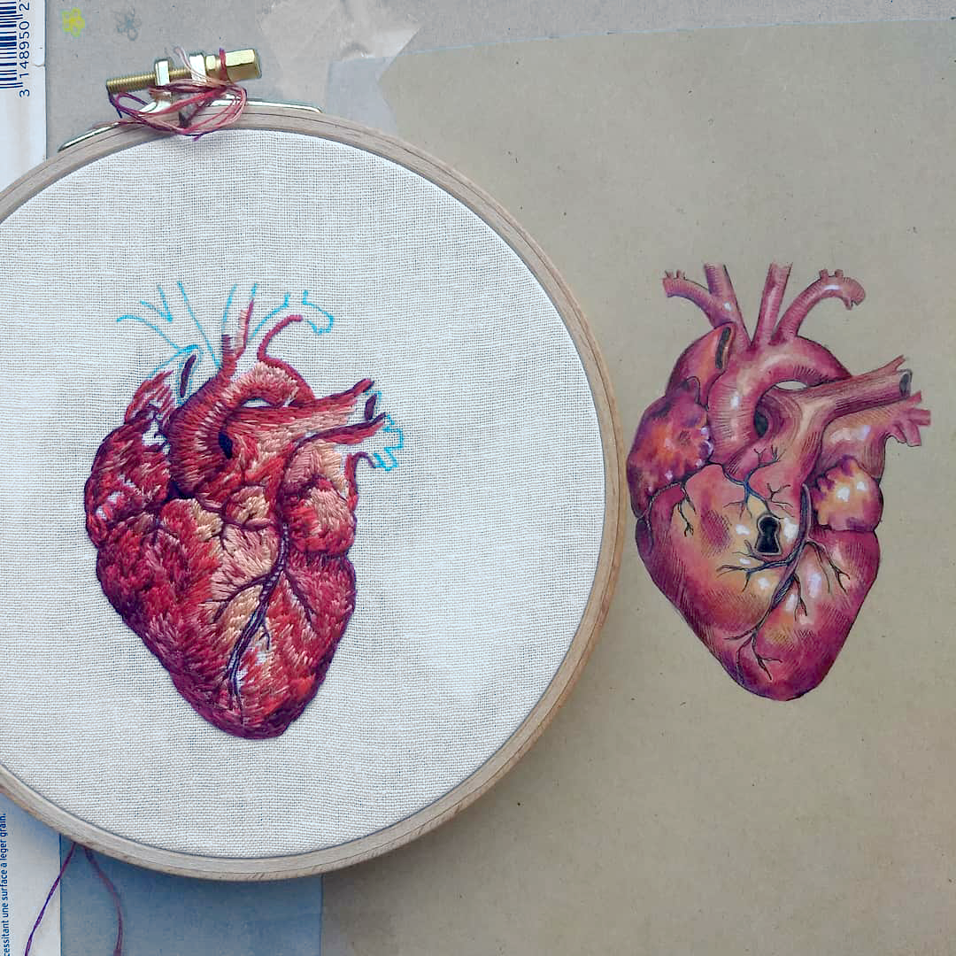 Anatomical Heart. Paper Embroidery by Fabulous Cat Papers