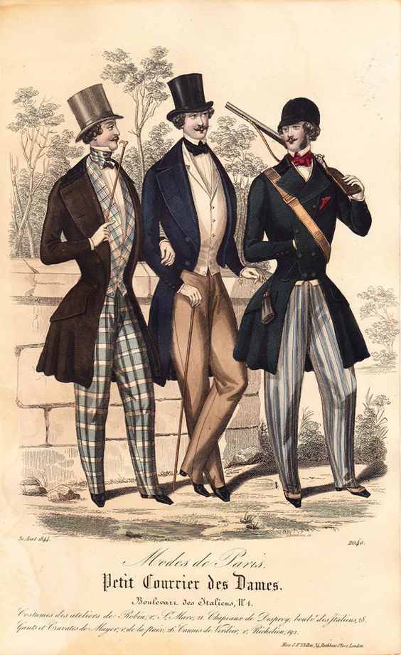 Men In Cloaks, France, 1830s. - NYPL Digital Collections Moda masculina vitorian