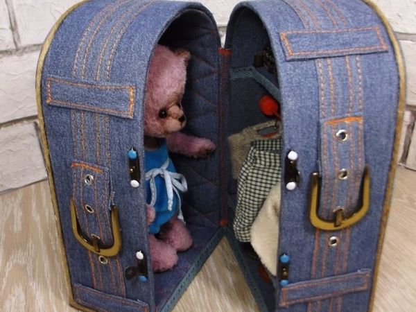 Джинсовый кофр для Мишки Марка | Ярмарка Мастеров - ручная работа, handmade
