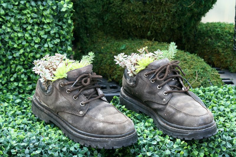 Цветочные горшки из старой обуви — оригинальное украшение для сада, фото № 12