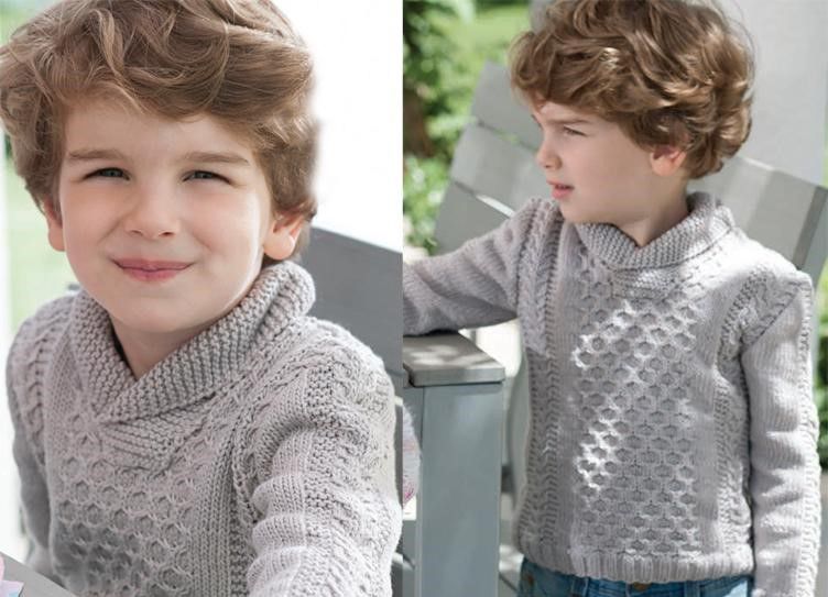 Пуловер с косами для мальчика, вязаный спицами