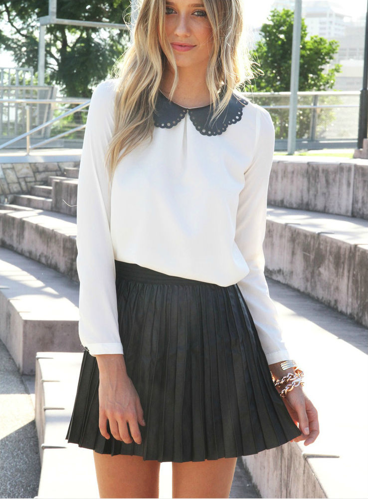 Белая юбка и черная блузка фото