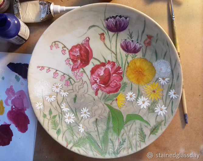 Рисуем полевые цветы на тарелке, фото № 7