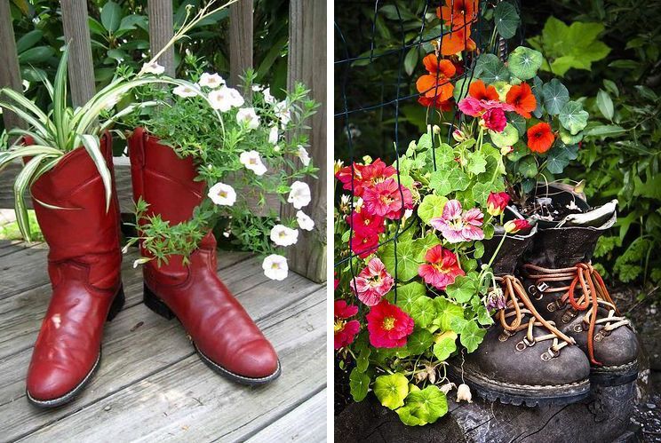 Цветочные горшки из старой обуви — оригинальное украшение для сада, фото № 10