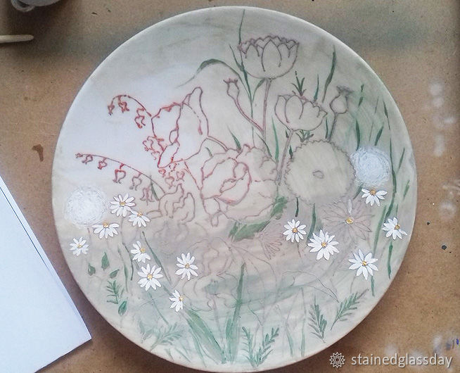 Рисуем полевые цветы на тарелке, фото № 4