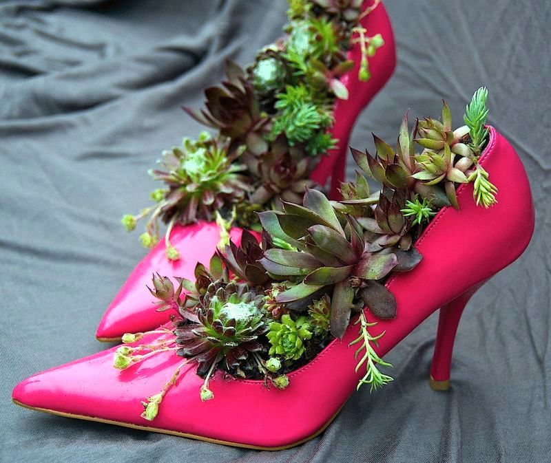 Цветочные горшки из старой обуви — оригинальное украшение для сада, фото № 1