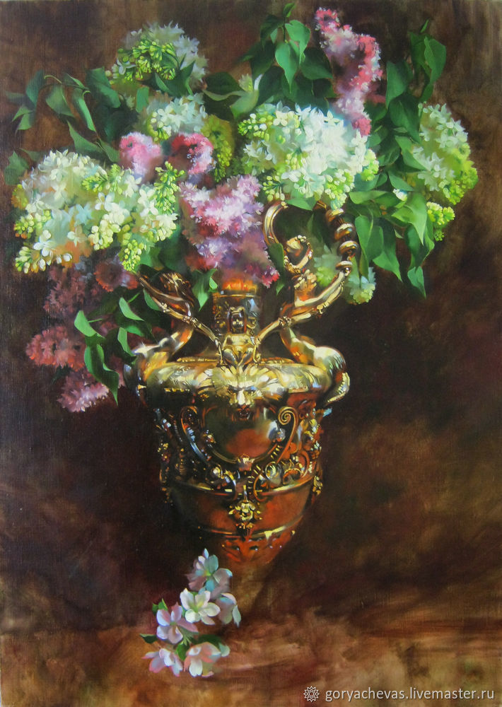 Рисуем картину «Сирень в золотой вазе» в технике многослойной масляной живописи, фото № 14