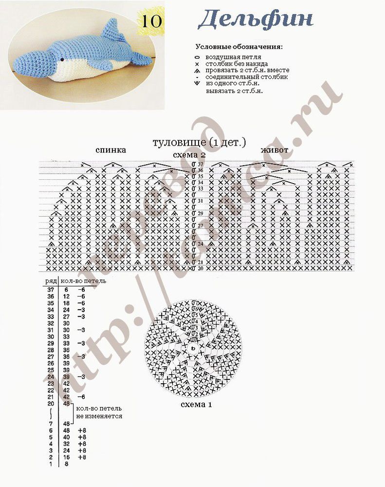 Связать дельфина крючком схема и описание