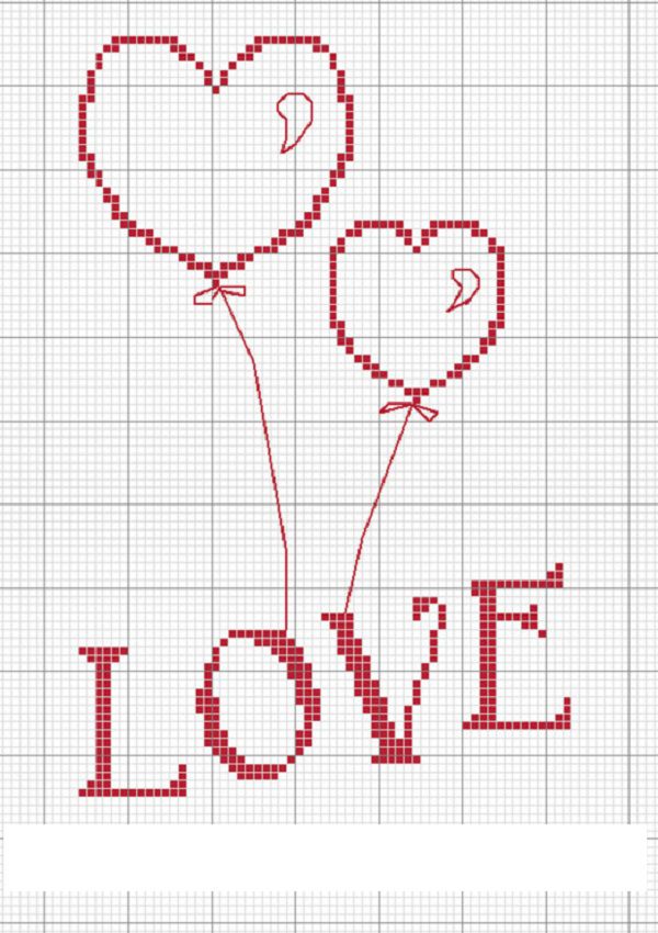 Вышивка крестом ко Дню святого Валентина «Love». Бесплатная схема