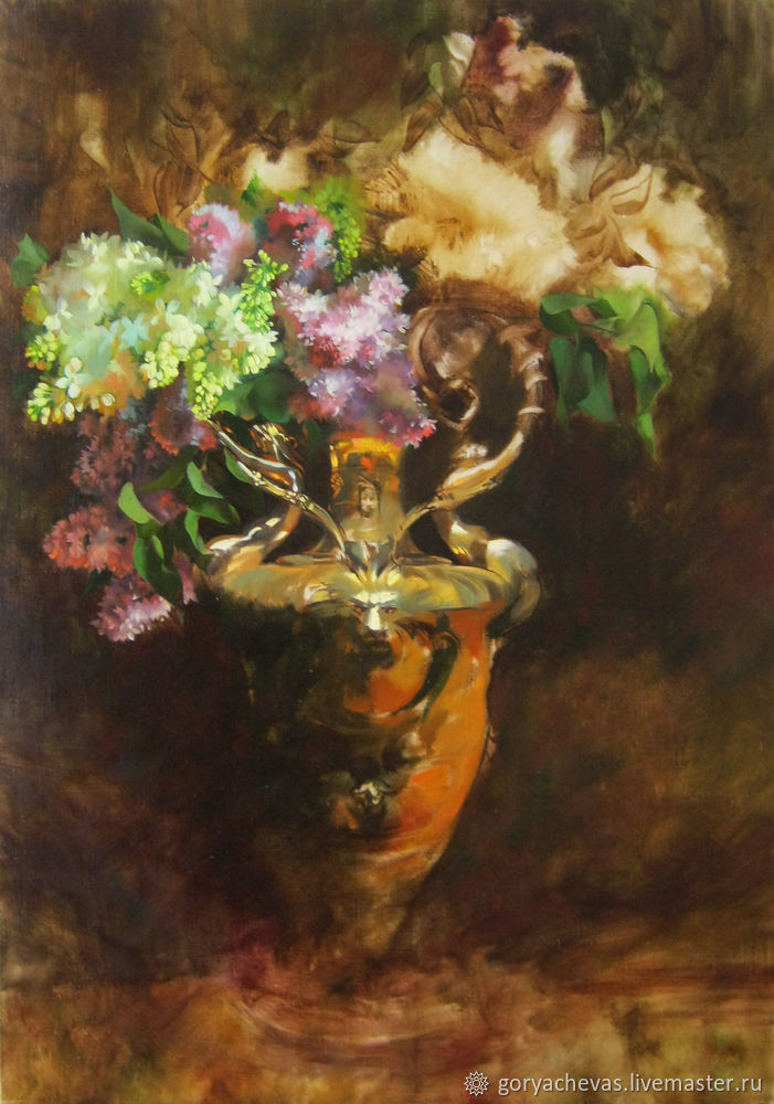 Рисуем картину «Сирень в золотой вазе» в технике многослойной масляной живописи, фото № 7
