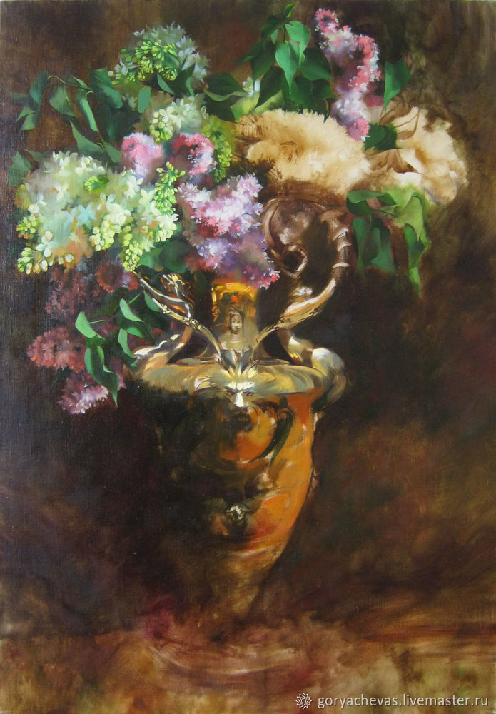 Рисуем картину «Сирень в золотой вазе» в технике многослойной масляной живописи, фото № 8