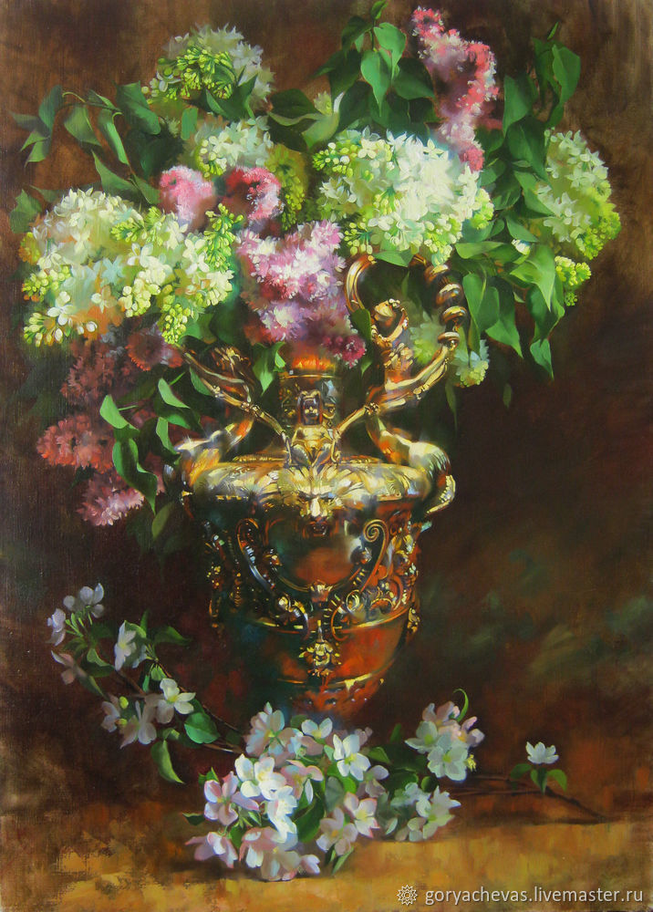 Рисуем картину «Сирень в золотой вазе» в технике многослойной масляной живописи, фото № 17