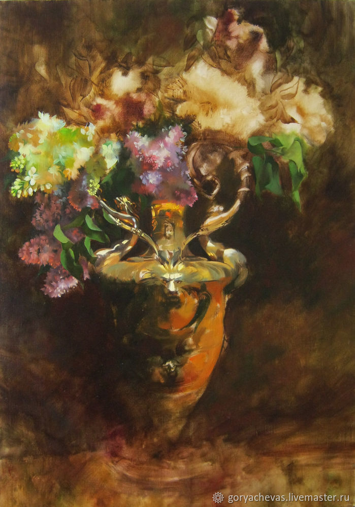 Рисуем картину «Сирень в золотой вазе» в технике многослойной масляной живописи, фото № 5