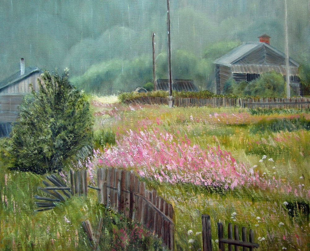 Дождик в деревне живопись