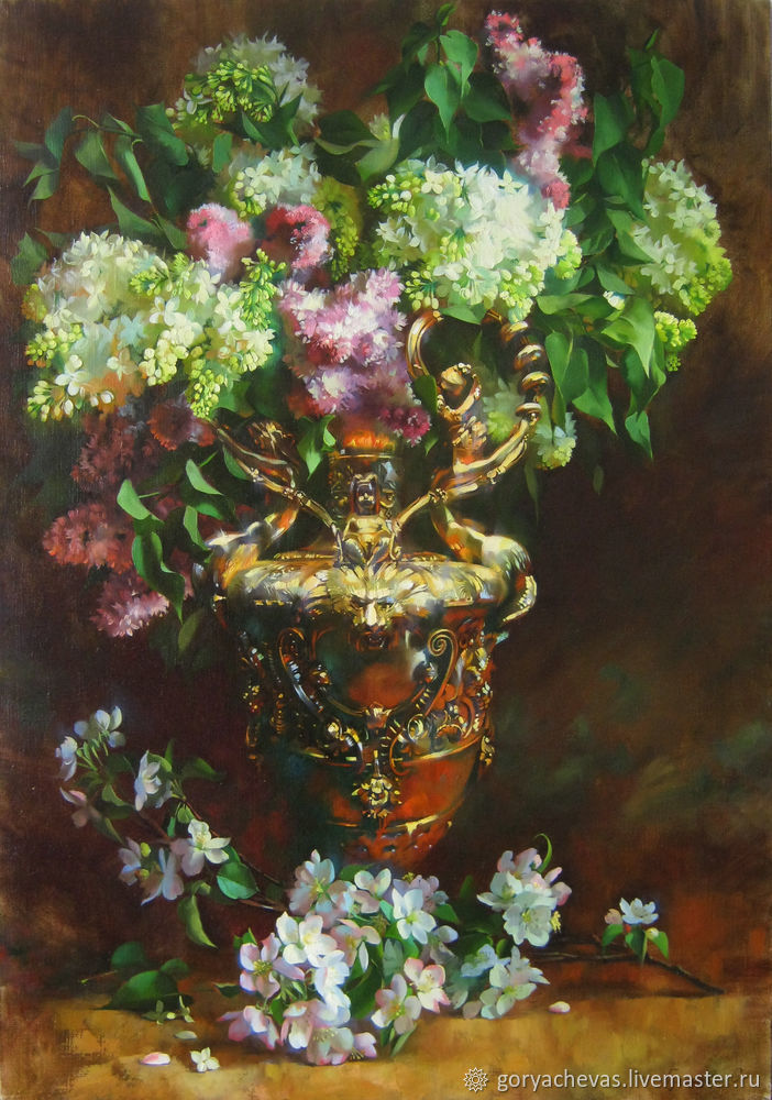 Рисуем картину «Сирень в золотой вазе» в технике многослойной масляной живописи, фото № 18