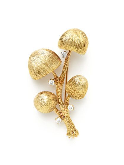 Piranesi of Aspen Ca. 1960's Gold Diamond Mushroom Brooch