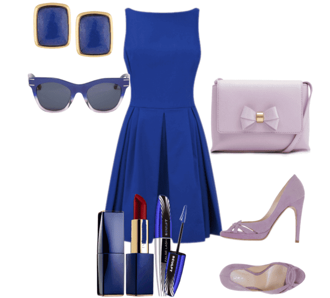 Платье синего цвета и аксессуары