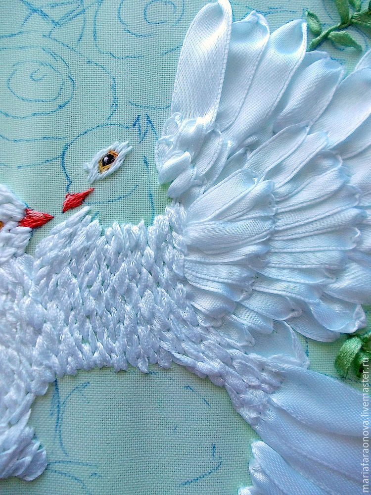 «Вместе навсегда» вышиваем голубков атласными лентами, фото № 22