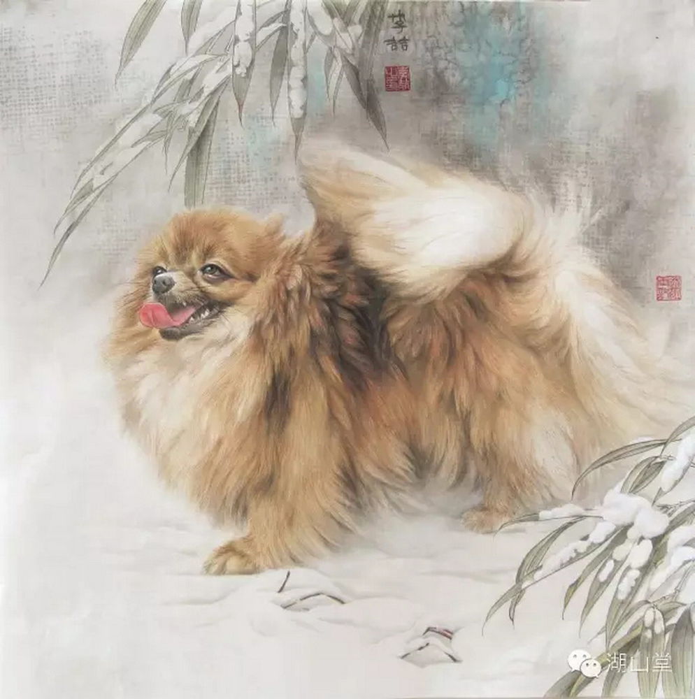 Китайская живопись гунби собаки