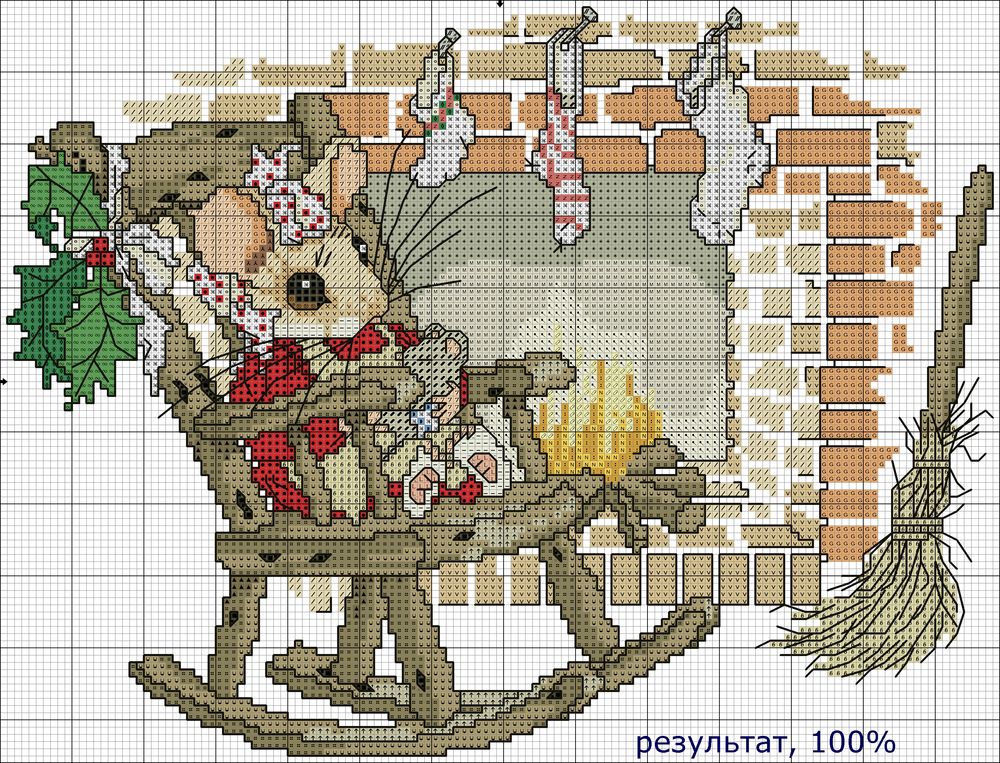 Схема вышивки: Мышка - вышивальщица