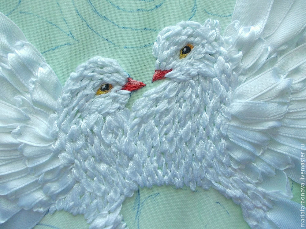 «Вместе навсегда» вышиваем голубков атласными лентами, фото № 23