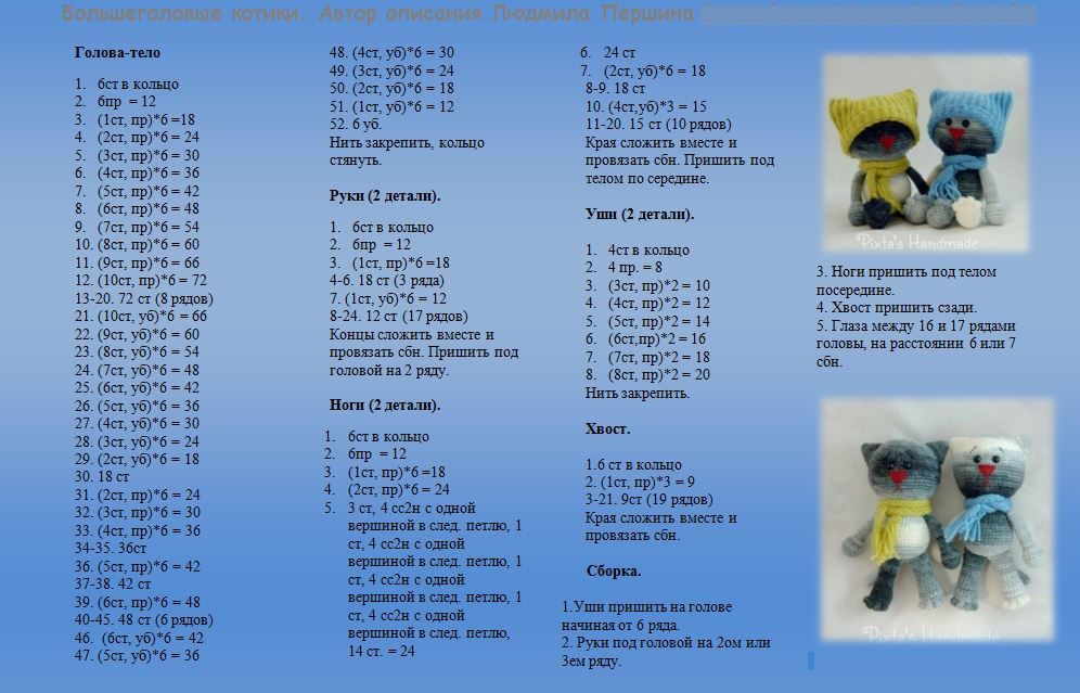 Схема вязания кота из плюшевой пряжи