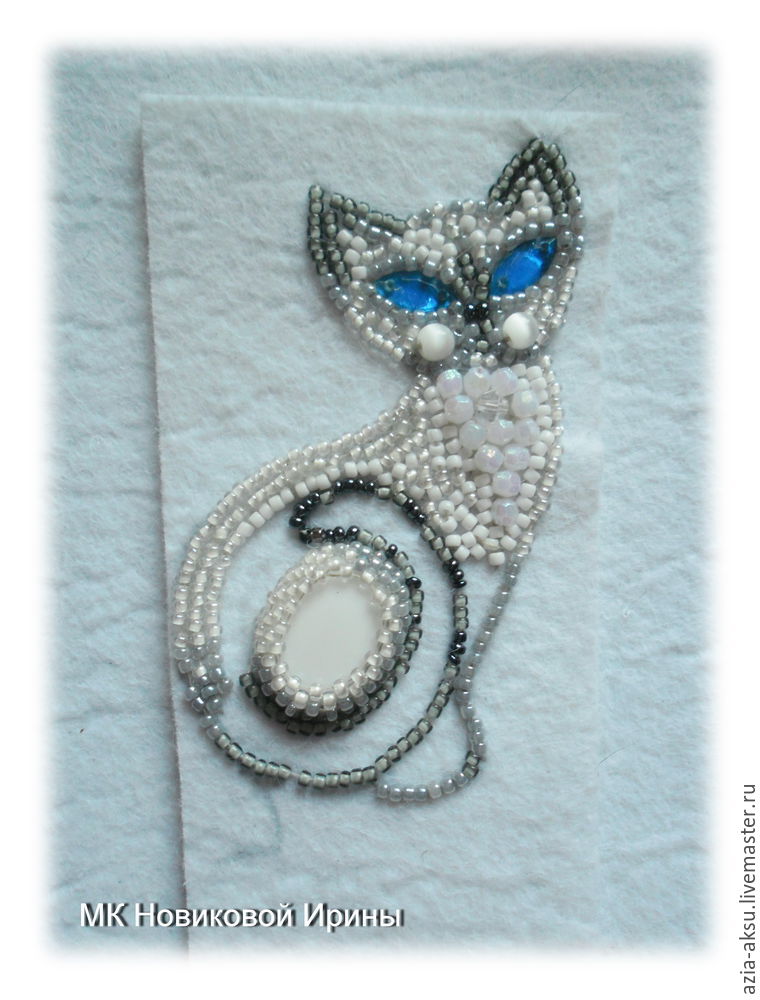 Брошь-кошка из бисера голубоглазая сиамская красавица, изображение №18