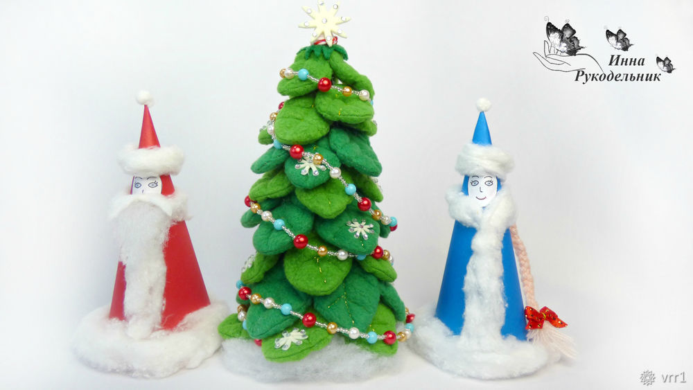 Новогодняя елочная игрушка Дед Мороз в технике текстильной аппликации