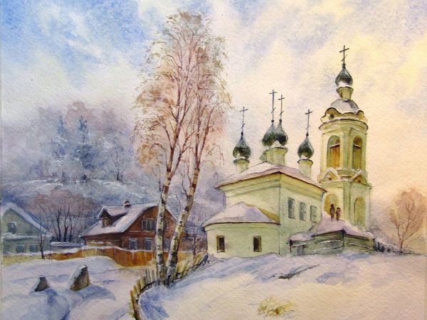 Рисуем зимний пейзаж акварелью | Ярмарка Мастеров - ручная работа, handmade