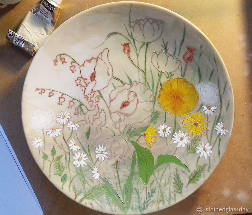 Рисуем полевые цветы на тарелке, фото № 5