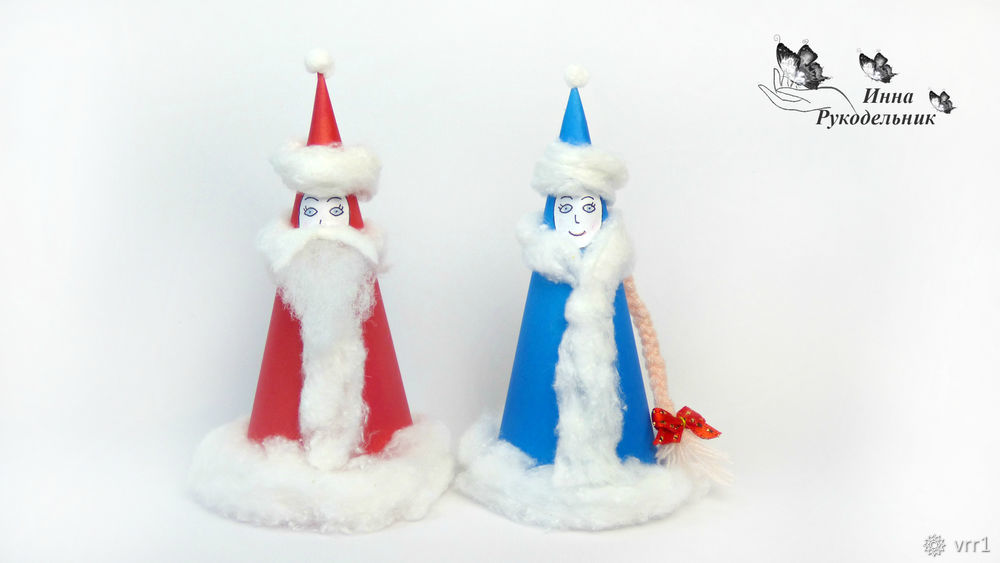 Новогодняя елочная игрушка Дед Мороз в технике текстильной аппликации