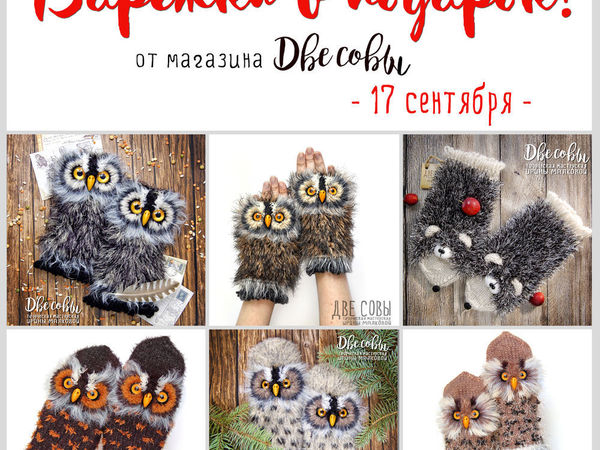 Две совы дарят Варежки в подарок | Ярмарка Мастеров - ручная работа, handmade