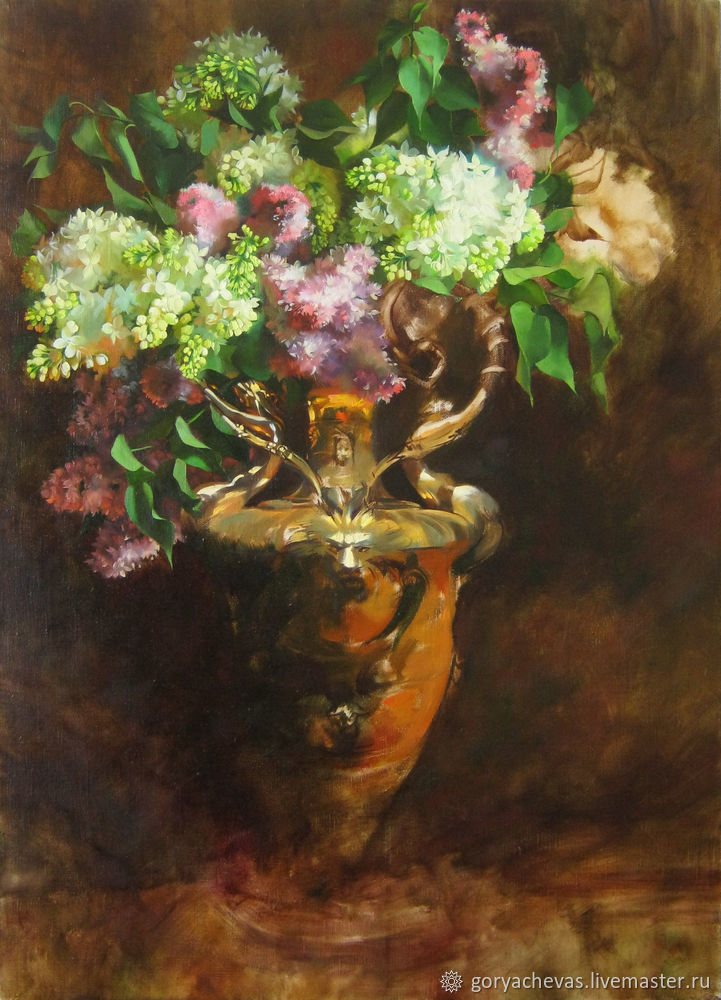Рисуем картину «Сирень в золотой вазе» в технике многослойной масляной живописи, фото № 9