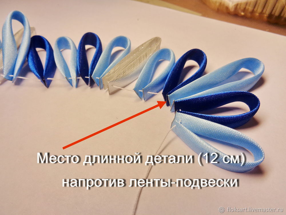 Елочная игрушка из бейки в технике канзаши «Звездочка с кисточкой», фото № 10