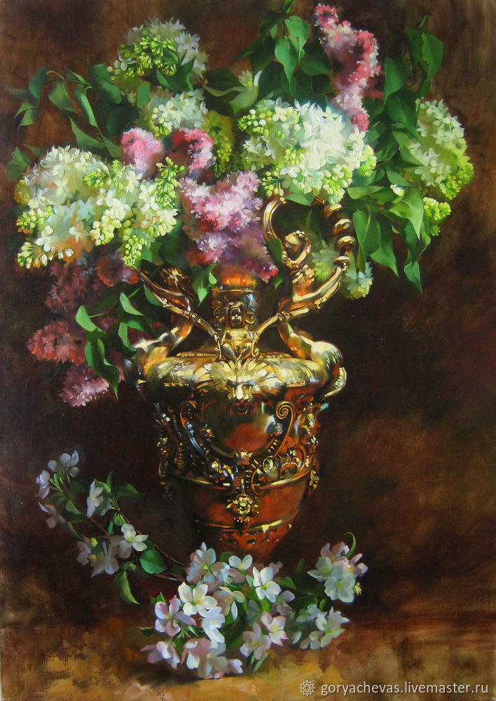 Рисуем картину «Сирень в золотой вазе» в технике многослойной масляной живописи, фото № 16