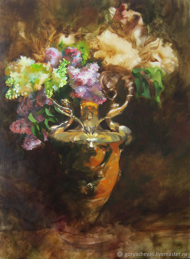Рисуем картину «Сирень в золотой вазе» в технике многослойной масляной живописи, фото № 6
