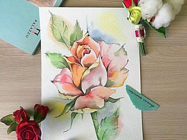 Рисуем акварелью нежную розу | Ярмарка Мастеров - ручная работа, handmade