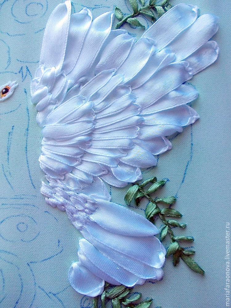 «Вместе навсегда» вышиваем голубков атласными лентами, фото № 21