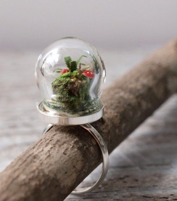 Tiny Moss and Mushroom Terrarium Ring by WoodlandBelle on Etsy
