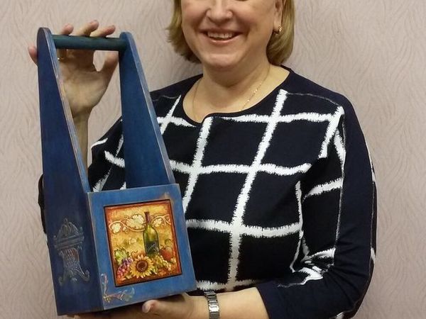 Короб-подставка для вина. Декупаж на плитке, рельефные узоры, старение | Ярмарка Мастеров - ручная работа, handmade